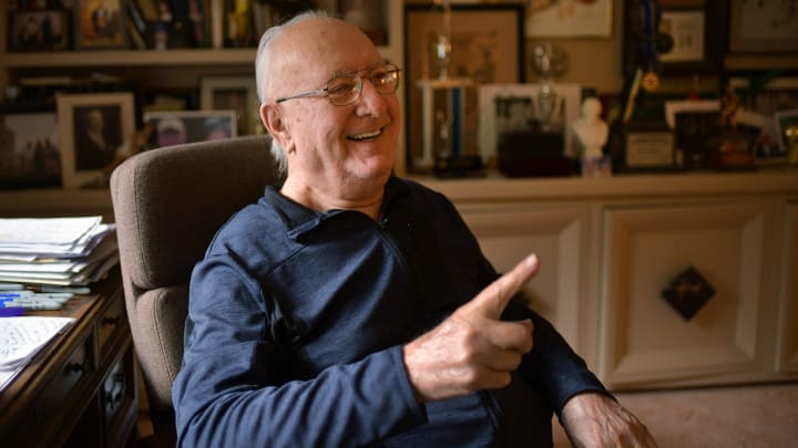 Bob Cousy at home in his office in April 2022. Bob Cousy at home in his office in April 2022.