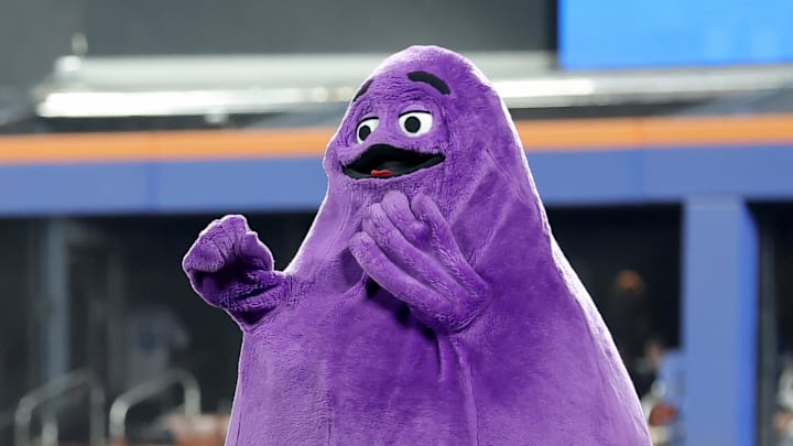 Grimace has showed up in some strange places during the Mets’ magical run. Grimace has showed up in some strange places during the Mets’ magical run.