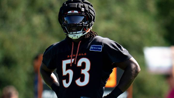 Cincinnati Bengals defensive end Boye Mafe (53) stands during the Cincinnati Bengals Training Camp 2026 at Kettering Practice Field in Cincinnati on Thursday, July 30, 2026. Cincinnati Bengals defensive end Boye Mafe (53) stands during the Cincinnati Bengals Training Camp 2026 at Kettering Practice Field in Cincinnati on Thursday, July 30, 2026.