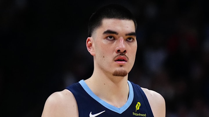 Apr 11, 2025; Denver, Colorado, USA; Memphis Grizzlies center Zach Edey (14) during the second half against the Denver Nuggets at Ball Arena.