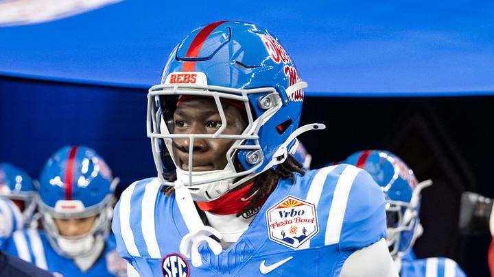 Jan 8, 2026; Glendale, AZ, USA; Mississippi Rebels wide receiver Winston Watkins (17) against the Miami Hurricanes during the 2026 Fiesta Bowl and semifinal game of the College Football Playoff at State Farm Stadium. Mandatory Credit: Mark J. Rebilas-Imagn Images