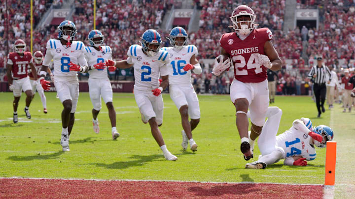 Oklahoma running back Xavier Robinson rushed for a 65-yard touchdown against Ole Miss. Oklahoma running back Xavier Robinson rushed for a 65-yard touchdown against Ole Miss.