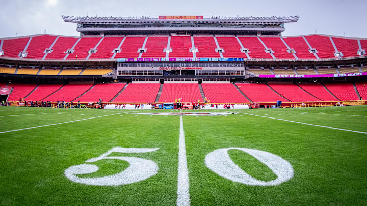Dec 26, 2021; Kansas City, Missouri, USA; Empty stands at the fifty yard line are seen before a game between the Kansas City Chiefs and the Pittsburgh Steelers at Arrowhead Stadium. Dec 26, 2021; Kansas City, Missouri, USA; Empty stands at the fifty yard line are seen before a game between the Kansas City Chiefs and the Pittsburgh Steelers at Arrowhead Stadium.