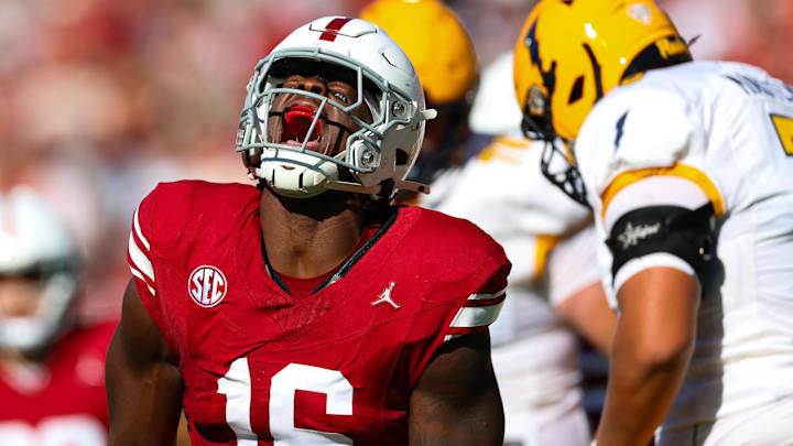 Oklahoma defensive end Danny Okoye celebrates after registering a sack against Kent State.