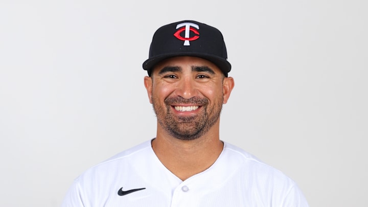 Minnesota Twins hitting coach David Popkins (79) during photo day at Hammond Stadium in 2023.