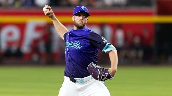 May 30, 2025; Phoenix, Arizona, USA; Arizona Diamondbacks pitcher Merrill Kelly against the Washington Nationals at Chase Field. Mandatory Credit: Mark J. Rebilas-Imagn Images