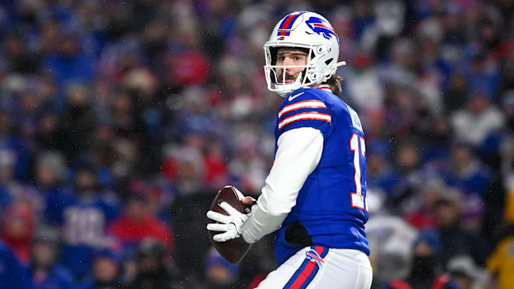 Buffalo Bills quarterback Josh Allen prepares to throw a pass in the third quarter of a 2025 AFC divisional round game Buffalo Bills quarterback Josh Allen prepares to throw a pass in the third quarter of a 2025 AFC divisional round game
