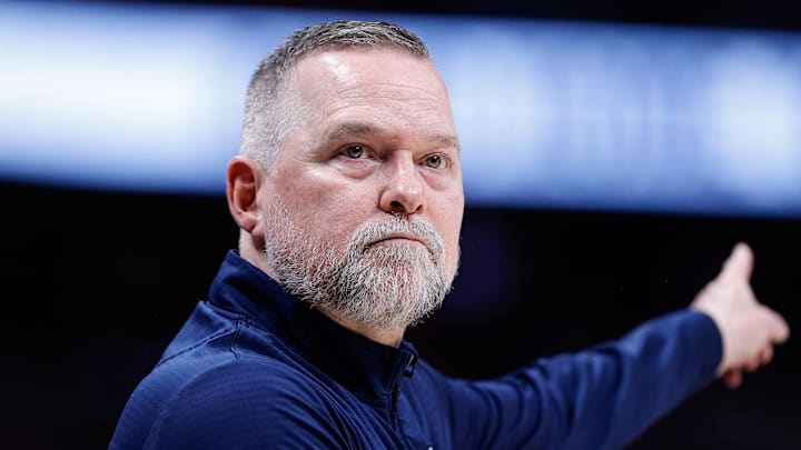 Apr 1, 2025; Denver, Colorado, USA; Denver Nuggets head coach Michael Malone in the second quarter against the Minnesota Timberwolves at Ball Arena. Mandatory Credit: Isaiah J. Downing-Imagn Images Apr 1, 2025; Denver, Colorado, USA; Denver Nuggets head coach Michael Malone in the second quarter against the Minnesota Timberwolves at Ball Arena. Mandatory Credit: Isaiah J. Downing-Imagn Images