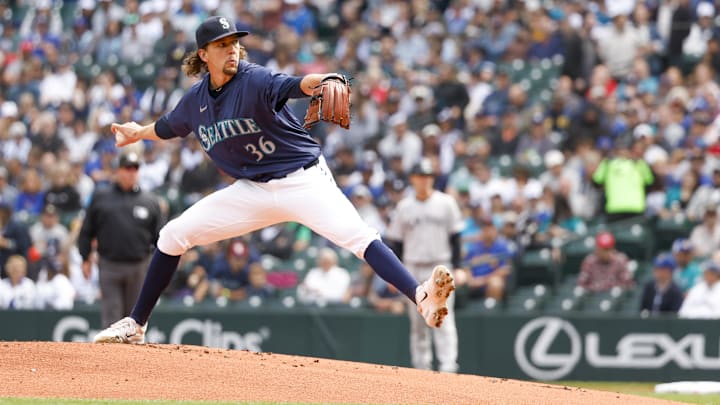 Seattle Mariners starting pitcher Logan Gilbert throws against the New York Yankees on Sept. 19 at T-Mobile Park. Seattle Mariners starting pitcher Logan Gilbert throws against the New York Yankees on Sept. 19 at T-Mobile Park.