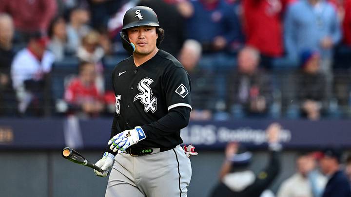 Oct 5, 2026; Cleveland, Ohio, USA; Chicago White Sox first baseman Munetaka Murakami (5) reacts after striking out against the Cleveland Guardians in the first inning in game two of the ALDS for the 2026 MLB Playoffs at Progressive Field. Mandatory Credit: David Dermer-Imagn Images Oct 5, 2026; Cleveland, Ohio, USA; Chicago White Sox first baseman Munetaka Murakami (5) reacts after striking out against the Cleveland Guardians in the first inning in game two of the ALDS for the 2026 MLB Playoffs at Progressive Field. Mandatory Credit: David Dermer-Imagn Images