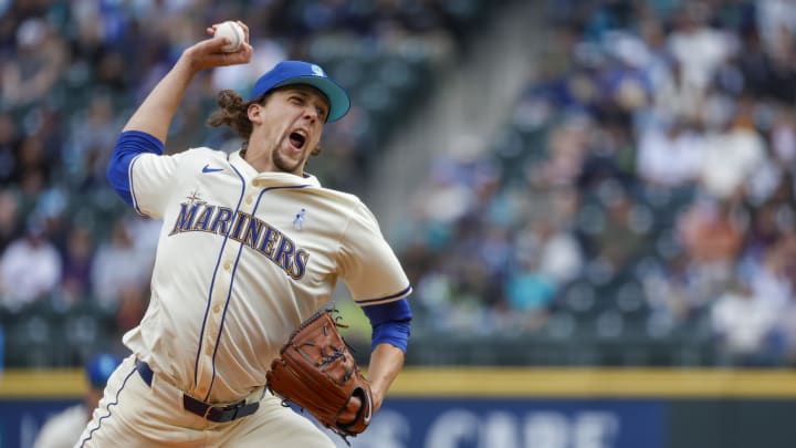 Seattle Mariners starting pitcher Logan Gilbert throws against the Texas Rangers in June at T-Mobile Park. Seattle Mariners starting pitcher Logan Gilbert throws against the Texas Rangers in June at T-Mobile Park.