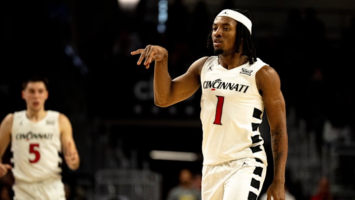 Cincinnati Bearcats guard Day Day Thomas (1) reacts after hitting a 3-point basket in the second