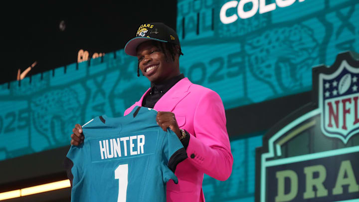 Apr 24, 2025; Green Bay, WI, USA; Colorado Buffaloes wide receiver Travis Hunter is selected by the Jacksonville Jaguars as the number two pick in the first round of the 2025 NFL Draft at Lambeau Field. Mandatory Credit: Kirby Lee-Imagn Images Apr 24, 2025; Green Bay, WI, USA; Colorado Buffaloes wide receiver Travis Hunter is selected by the Jacksonville Jaguars as the number two pick in the first round of the 2025 NFL Draft at Lambeau Field. Mandatory Credit: Kirby Lee-Imagn Images