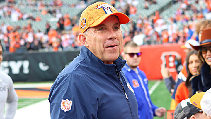CINCINNATI, OH - DECEMBER 28 - Denver Broncos head coach Sean Payton before a game between the Denver Broncos and the Cincinnati Bengals at Paycor Stadium on Saturday, December 28, 2024. CINCINNATI, OH - DECEMBER 28 - Denver Broncos head coach Sean Payton before a game between the Denver Broncos and the Cincinnati Bengals at Paycor Stadium on Saturday, December 28, 2024.