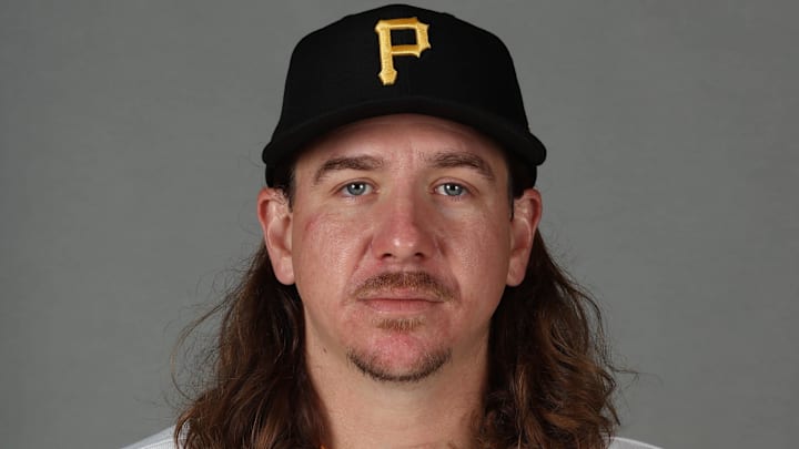 Feb 18, 2026; Bradenton, FL, USA; Pittsburgh Pirates pitcher Mike Clevinger (52) poses for a photo during media day at Pirate City. Mandatory Credit: Kim Klement Neitzel-Imagn Images