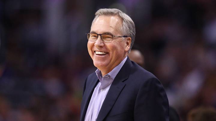 Dec 21, 2019; Phoenix, Arizona, USA; Houston Rockets head coach Mike D'Antoni smiles against the Phoenix Suns at Talking Stick Resort Arena. Mandatory Credit: Mark J. Rebilas-USA TODAY Sports Dec 21, 2019; Phoenix, Arizona, USA; Houston Rockets head coach Mike D'Antoni smiles against the Phoenix Suns at Talking Stick Resort Arena. Mandatory Credit: Mark J. Rebilas-USA TODAY Sports