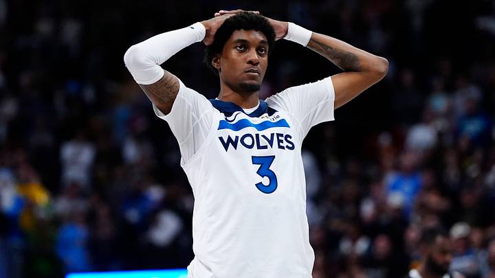 Dec 25, 2025; Denver, Colorado, USA; Minnesota Timberwolves forward Jaden McDaniels (3) reacts to a flagrant foul called in overtime against the Denver Nuggets at Ball Arena. Mandatory Credit: Ron Chenoy-Imagn Images Dec 25, 2025; Denver, Colorado, USA; Minnesota Timberwolves forward Jaden McDaniels (3) reacts to a flagrant foul called in overtime against the Denver Nuggets at Ball Arena. Mandatory Credit: Ron Chenoy-Imagn Images