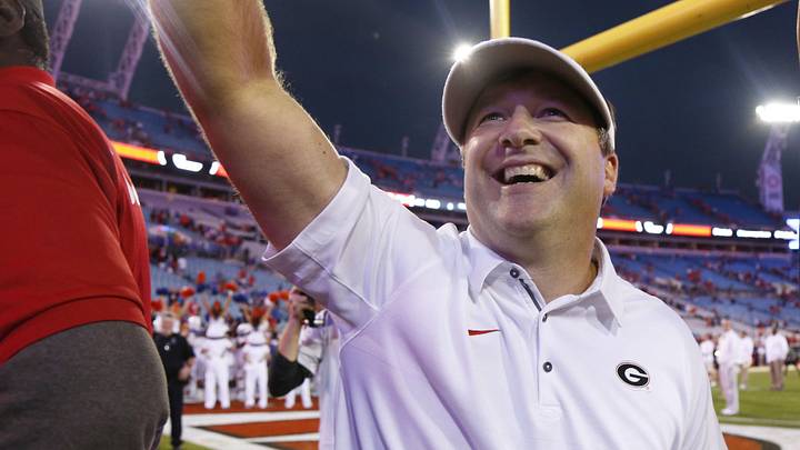 Oct 27, 2018; Jacksonville, FL, USA; Georgia Bulldogs head coach Kirby Smart smiles after defeating the Florida Gators at TIAA Bank Field. Mandatory Credit: Kim Klement-Imagn Images Oct 27, 2018; Jacksonville, FL, USA; Georgia Bulldogs head coach Kirby Smart smiles after defeating the Florida Gators at TIAA Bank Field. Mandatory Credit: Kim Klement-Imagn Images