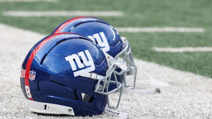 Aug 16, 2025; East Rutherford, New Jersey, USA; New York Giants helmets rest on the field before the preseason game against the New York Jets at MetLife Stadium. Mandatory Credit: Vincent Carchietta-Imagn Images Aug 16, 2025; East Rutherford, New Jersey, USA; New York Giants helmets rest on the field before the preseason game against the New York Jets at MetLife Stadium. Mandatory Credit: Vincent Carchietta-Imagn Images