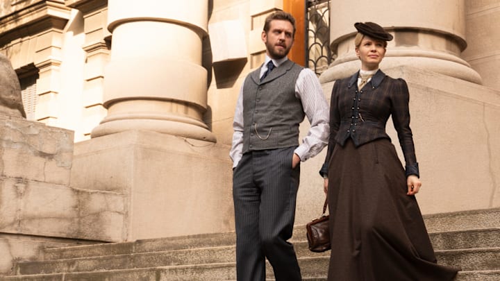 MASTERPIECE
Miss Scarlet, Season 5

Episode Three: “The Thames Reaper”
Sunday, January 26 at 8/7c on PBS

With a notorious serial killer on the loose Eliza is caught in the middle of a clash between Fleet Street and Scotland Yard.

Shown L-R: Alexander Blake (Tom Durant Pritchard), Eliza Scarlet (Kate Phillips) 

Photographer: Sever Zolak 

For editorial use only.

Courtesy of Miss Scarlet Limited and MASTERPIECE.