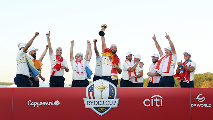 Team Europe celebrates winning the 2025 Ryder Cup at Bethpage Black