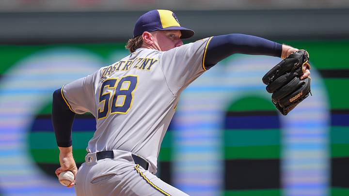 Jun 22, 2025; Minneapolis, Minnesota, USA; Milwaukee Brewers pitcher Rob Zastryzny (58) pitches against the Minnesota Twins in the fourth inning at Target Field. Mandatory Credit: Brad Rempel-Imagn Images Jun 22, 2025; Minneapolis, Minnesota, USA; Milwaukee Brewers pitcher Rob Zastryzny (58) pitches against the Minnesota Twins in the fourth inning at Target Field. Mandatory Credit: Brad Rempel-Imagn Images
