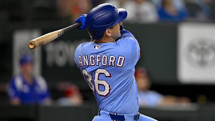 Texas Rangers center fielder Wyatt Langford,. Texas Rangers center fielder Wyatt Langford,.