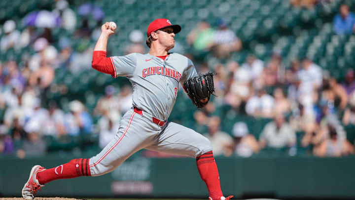 Jun 5, 2024; Denver, Colorado, USA; Cincinnati Reds relief pitcher Lucas Sims (39) delivers a pitch during the seventh inning against the Colorado Rockies at Coors Field. Mandatory Credit: Andrew Wevers-Imagn Images Jun 5, 2024; Denver, Colorado, USA; Cincinnati Reds relief pitcher Lucas Sims (39) delivers a pitch during the seventh inning against the Colorado Rockies at Coors Field. Mandatory Credit: Andrew Wevers-Imagn Images