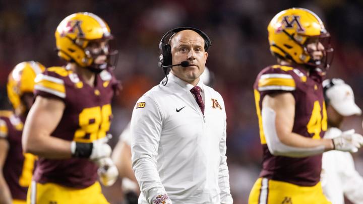 Dec 26, 2025; Phoenix, AZ, USA; Minnesota Golden Gophers head coach P.J. Fleck against the New Mexico Lobos during the Rate Bowl at Chase Field. Mandatory Credit: Mark J. Rebilas-Imagn Images Dec 26, 2025; Phoenix, AZ, USA; Minnesota Golden Gophers head coach P.J. Fleck against the New Mexico Lobos during the Rate Bowl at Chase Field. Mandatory Credit: Mark J. Rebilas-Imagn Images