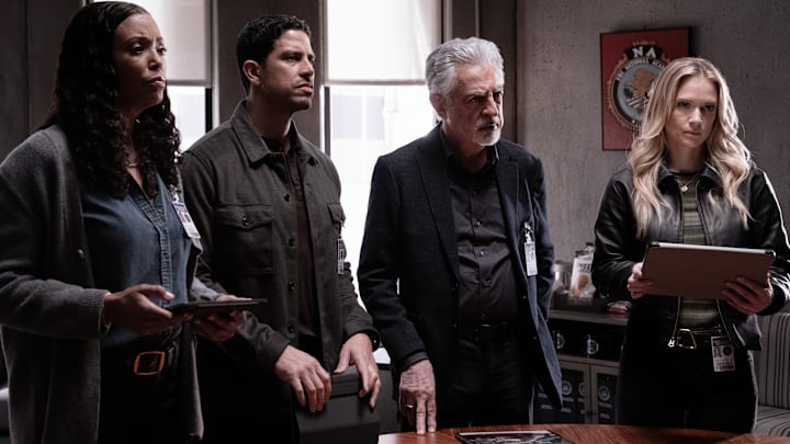 L-R: Aisha Tyler as Dr. Tara Lewis, Adam Rodriguez as Luke Alvez, Joe Mantegna as David Rossi and A.J. Cook as Jennifer ‘JJ’ Jareau in Criminal Minds: Evolution, episode 1, season 17 streaming on Paramount+, 2024. Photo Credit: Michael Yarish /Paramount+