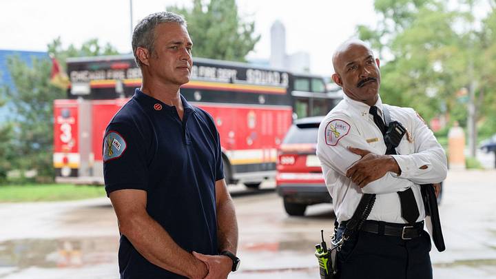 CHICAGO FIRE -- "Rattle the Cage" Episode 1502 -- Pictured: (l-r) Taylor Kinney as Lt. Kelly Severide, Joel Damany Steingold as Chief Lowen
