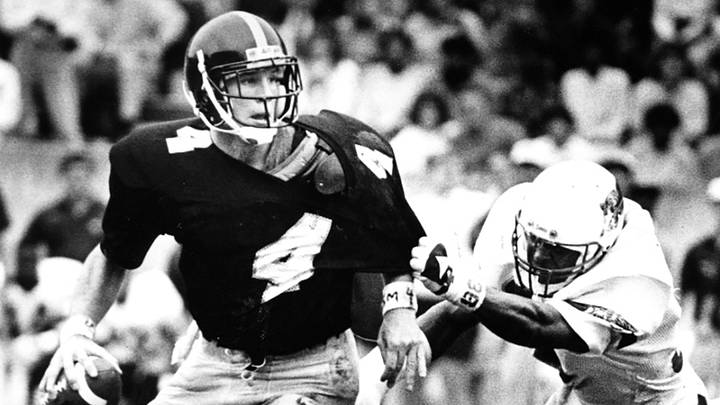 Oct. 29, 1988; Hattiesburg, MS, USA; Brett Favre during Southern Mississippi's 34-27 win over Memphis; Mandatory credit: Steve Coleman-USA TODAY NETWORK Oct. 29, 1988; Hattiesburg, MS, USA; Brett Favre during Southern Mississippi's 34-27 win over Memphis; Mandatory credit: Steve Coleman-USA TODAY NETWORK