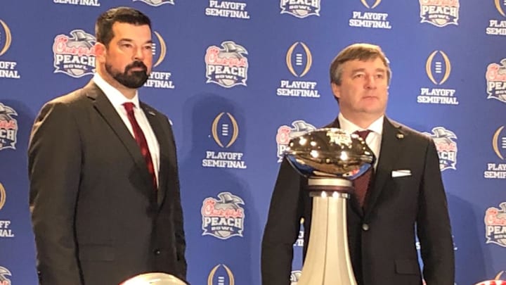 Ohio State coach Ryan Day and Georgia coach Kirby Smart at a Peach Bowl press conference on Friday Dec. 30, 2022

Kirbypeach
