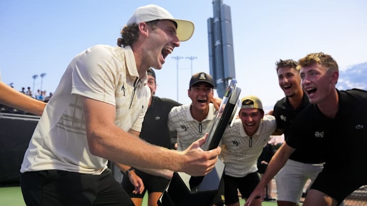 Wake Forest men's tennis team celebrates its second consecutive ACC regular season title Wake Forest men's tennis team celebrates its second consecutive ACC regular season title