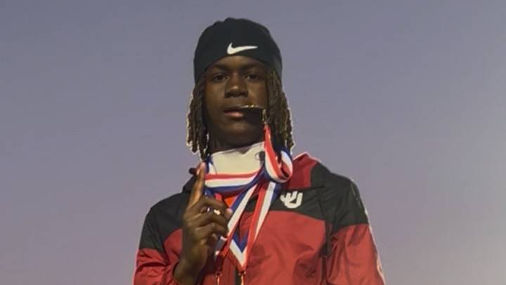 Adrian Peterson Jr. after breaking his middle school track & field records. 