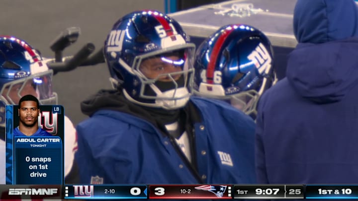 Abdul Carter missed the start of the Giants-Patriots game. It was a coach’s decision. 