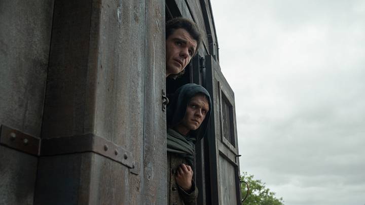 Matthew Needham (Larys Strong) and Tom Glynn-Carney (Aegon Targaryen) in House of the Dragon season 3.
