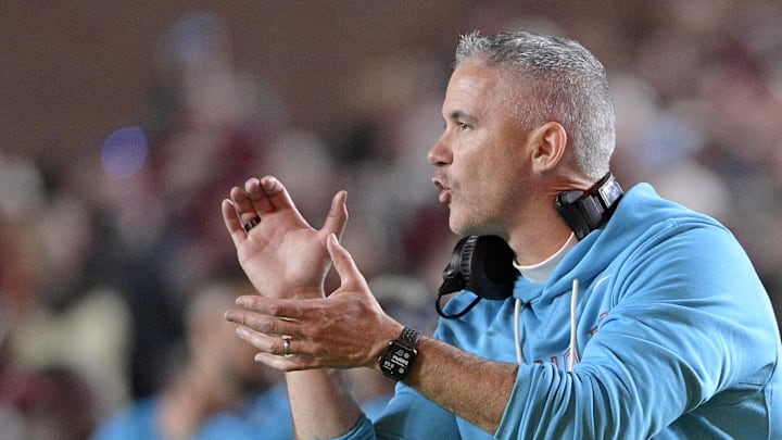 Nov 1, 2025; Tallahassee, Florida, USA; Florida State Seminoles head coach Mike Norvell during the fourth quarter against the Wake Forest Demon Deacons at Doak S. Campbell Stadium. Mandatory Credit: Melina Myers-Imagn Images