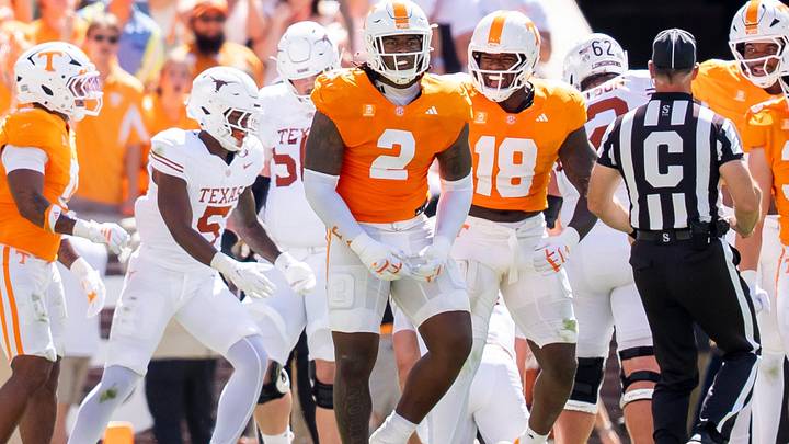 Sep 26, 2026; Knoxville, Tennessee, USA; Tennessee defensive lineman Xavier Gilliam (2) celebrates after a play during a college football game between Tennessee and Texas at Neyland Stadium in Knoxville, Tenn. on Sept. 26, 2026. Mandatory Credit: Brianna Paciorka-USA TODAY Network via Imagn Images Sep 26, 2026; Knoxville, Tennessee, USA; Tennessee defensive lineman Xavier Gilliam (2) celebrates after a play during a college football game between Tennessee and Texas at Neyland Stadium in Knoxville, Tenn. on Sept. 26, 2026. Mandatory Credit: Brianna Paciorka-USA TODAY Network via Imagn Images