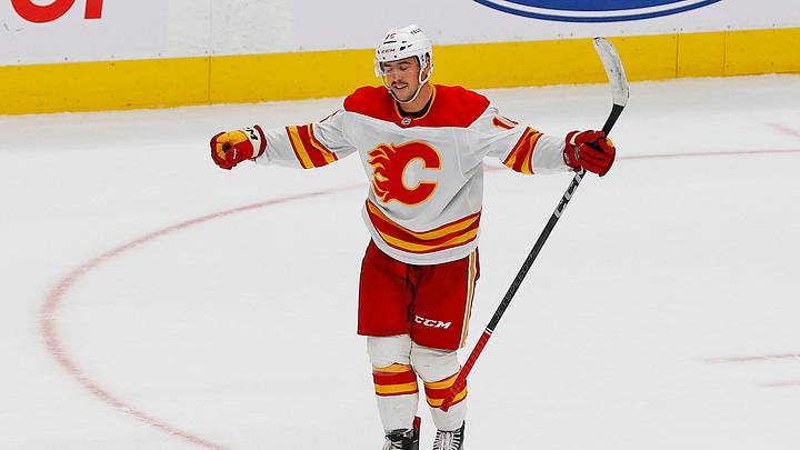Morgan Frost of the Calgary Flames Morgan Frost of the Calgary Flames
