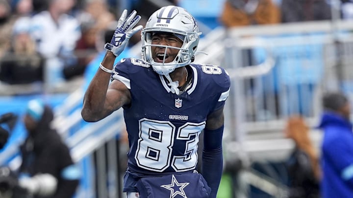 Dallas Cowboys wide receiver Jalen Brooks celebrates a touchdown during the second half against the Carolina Panthers.
