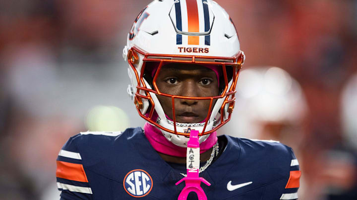 Auburn Tigers wide receiver Cam Coleman during warm ups as Auburn Tigers take on Georgia Bulldogs at Jordan-Hare Stadium.