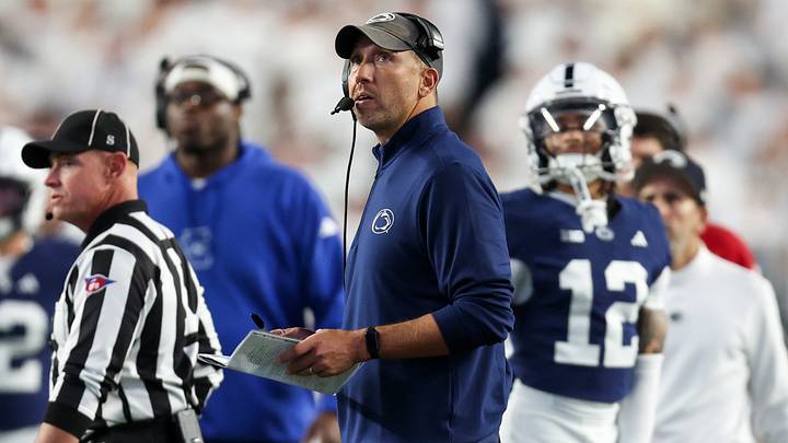 Penn State Nittany Lions head coach Matt Campbell looks at the scoreboard during the second quarter against the USC Trojans at Beaver Stadium. 