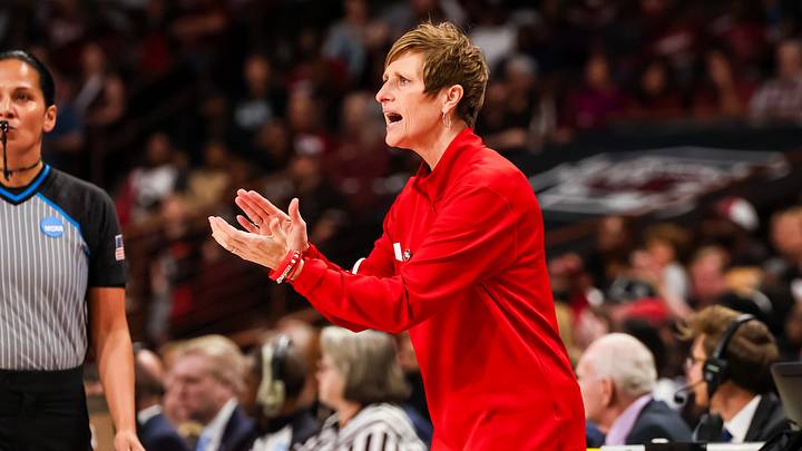 Mar 23, 2025; Columbia, South Carolina, USA; Indiana Hoosiers head coach Teri Moren directs her team against the South Carolina Gamecocks in the first half at Colonial Life Arena. Mandatory Credit: Jeff Blake-Imagn Images