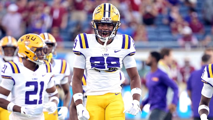 Sep 3, 2023; Orlando, Florida, USA; LSU Tigers cornerback Jeremiah Hughes (29) is pumped up before the game against the Florida State Seminoles at Camping World Stadium. Mandatory Credit: Melina Myers-Imagn Images Sep 3, 2023; Orlando, Florida, USA; LSU Tigers cornerback Jeremiah Hughes (29) is pumped up before the game against the Florida State Seminoles at Camping World Stadium. Mandatory Credit: Melina Myers-Imagn Images