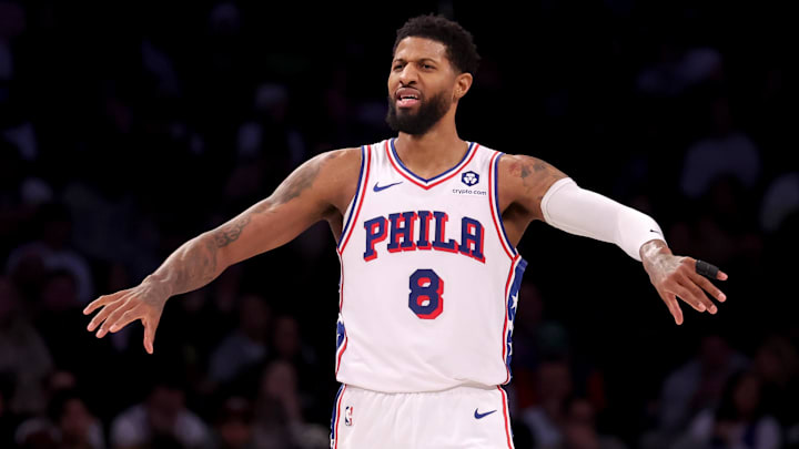 Philadelphia 76ers forward Paul George during the fourth quarter against the Brooklyn Nets.
