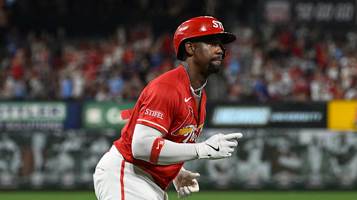 St. Louis Cardinals outfielder Jordan Walker rounds the bases in a game against the Chicago Cubs.