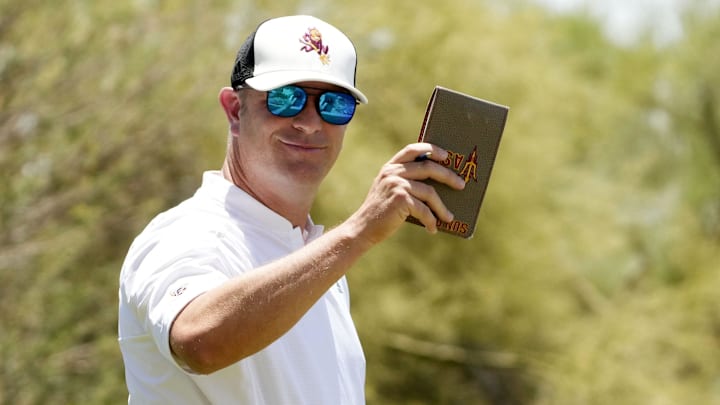 May 27, 2022; Scottsdale, Arizona, USA; Head coach Matt Thurmond of Arizona State walks down the first hole during round one of the NCAA DI Men's Golf Championships at Grayhawk Golf Club - Raptor Course.

Golf Ncaa Di Mens Golf Championships