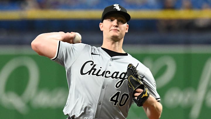 May 7, 2024; St. Petersburg, Florida, USA; Chicago White Sox starting pitcher Michael Soroka (40) throws a pitch in the first inning against the Tampa Bay Rays  at Tropicana Field. 