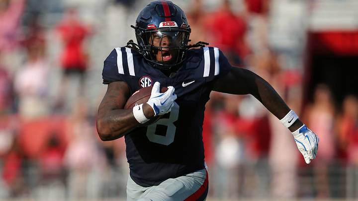 Ole Miss Rebels tight end Dae'Quan Wright (8) runs after a catch during the fourth quarter against the Tulane Green Wave at Vaught-Hemingway Stadium. Ole Miss Rebels tight end Dae'Quan Wright (8) runs after a catch during the fourth quarter against the Tulane Green Wave at Vaught-Hemingway Stadium.
